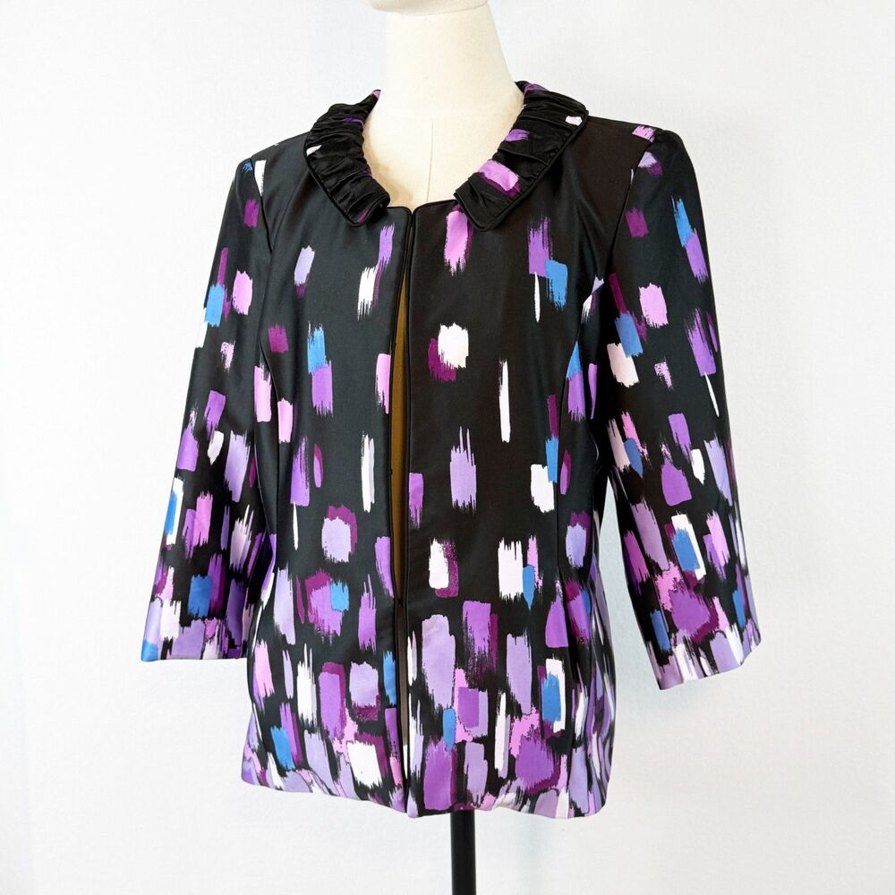 Preston & York | Hook Closure Jacket 3/4 Sleeve | Black Purple Blue Pink | Sz 14 - Picture 2 of 4